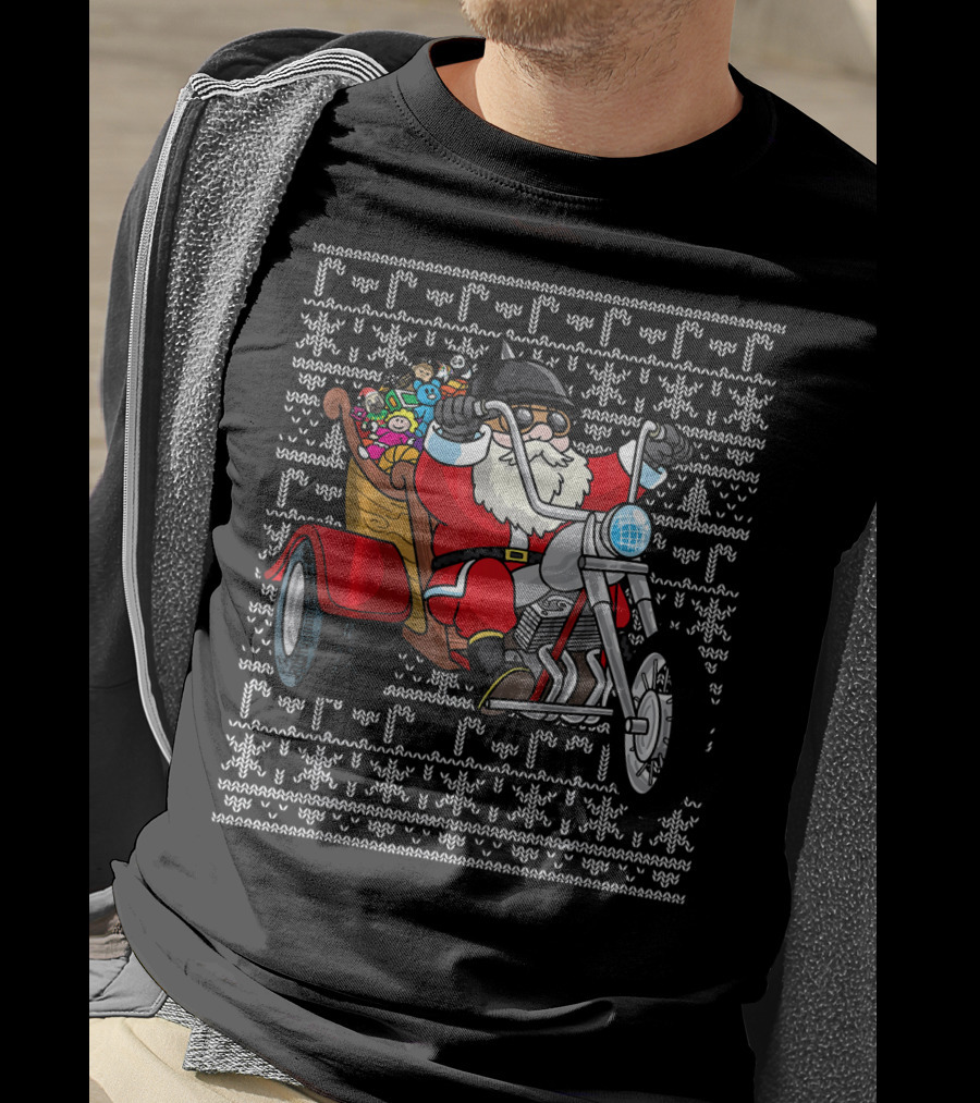 Santa Claus Riding Motorcycle Trike With Christmas Toys T-Shirt