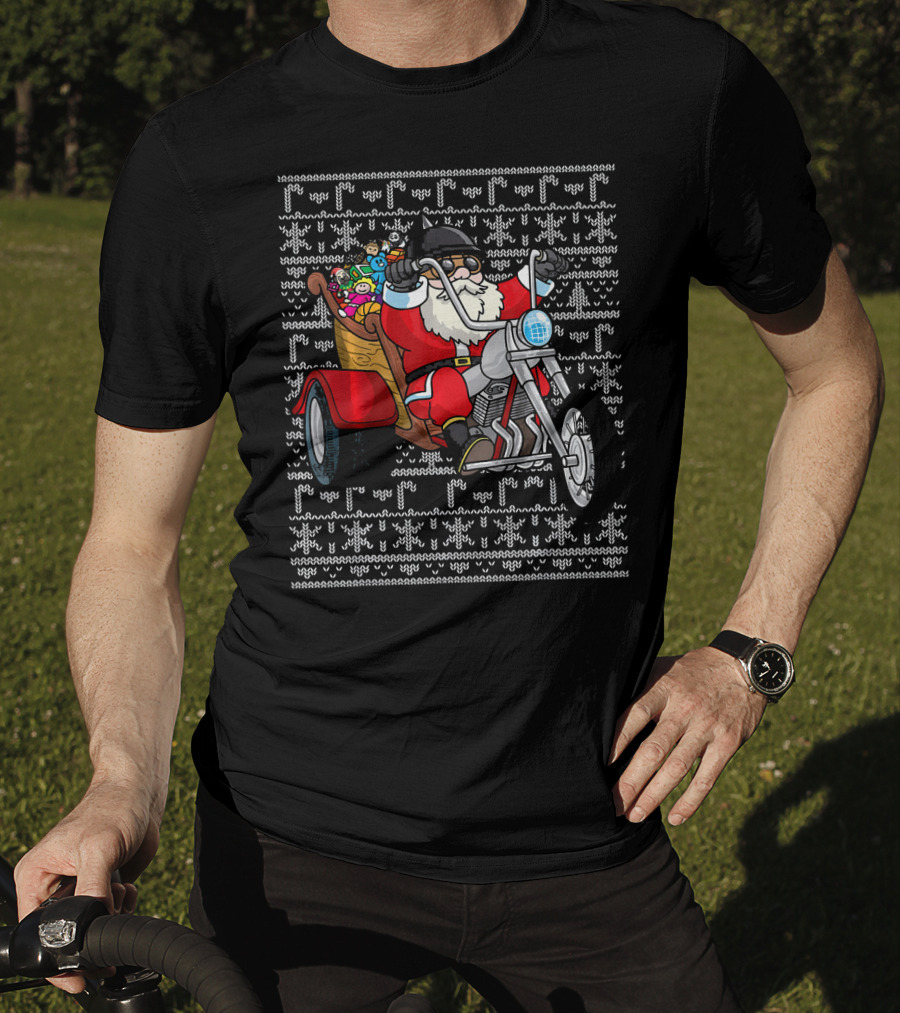Santa Claus Riding Motorcycle Trike With Christmas Toys T-Shirt