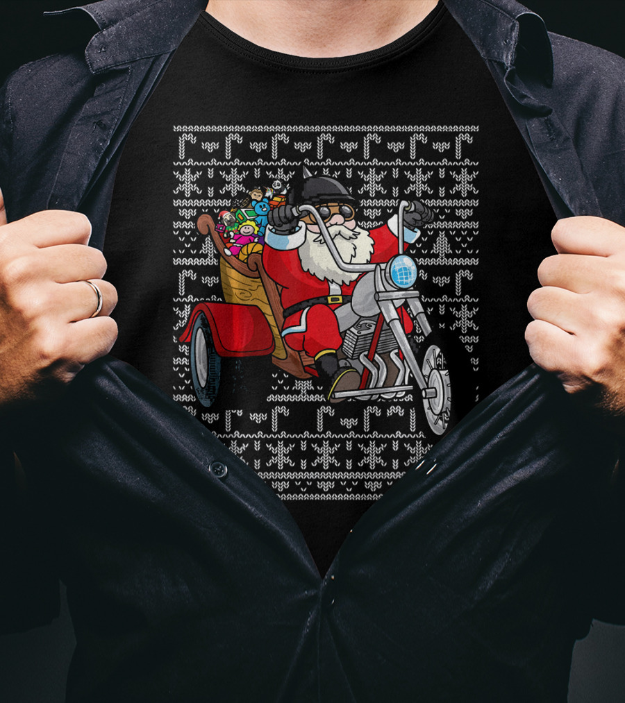 Santa Claus Riding Motorcycle Trike With Christmas Toys T-Shirt