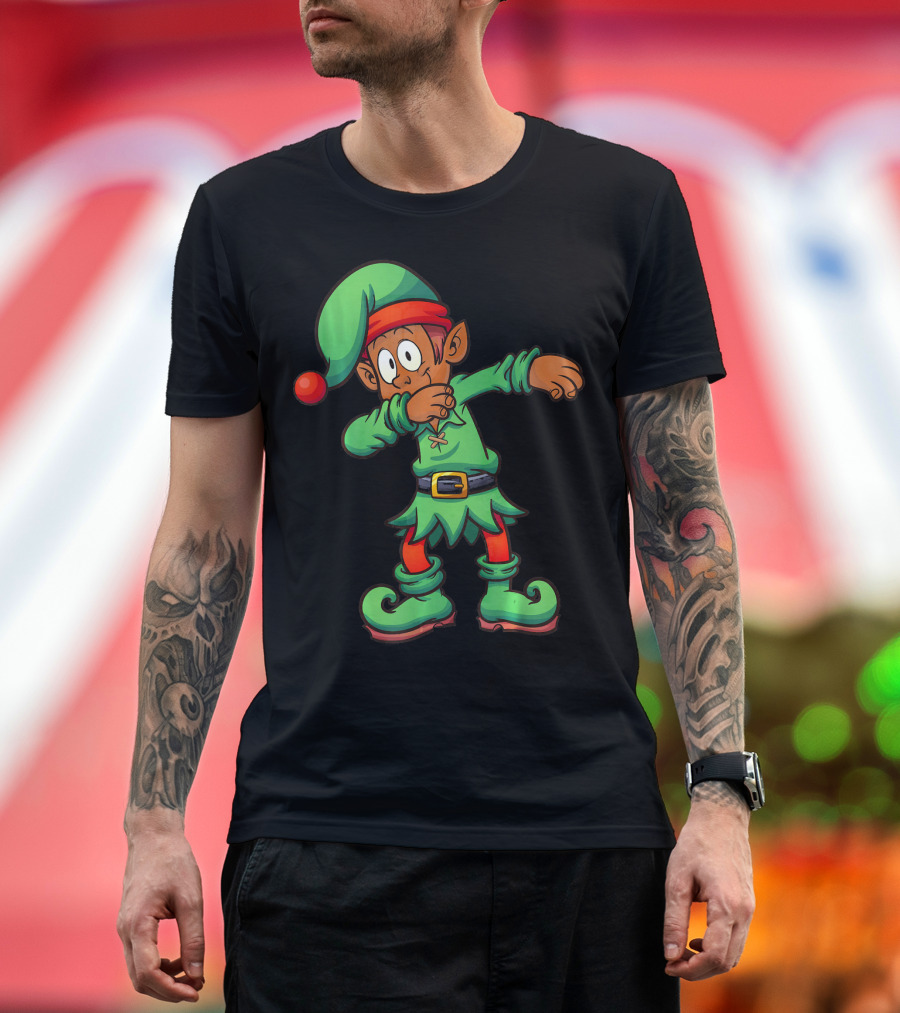Dabbing Black Elf For Christmas Holiday Fun T-Shirt