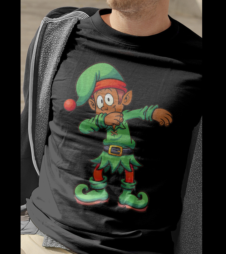 Dabbing Black Elf For Christmas Holiday Fun T-Shirt