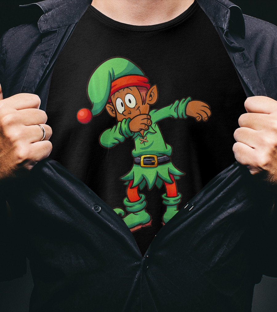 Dabbing Black Elf For Christmas Holiday Fun T-Shirt