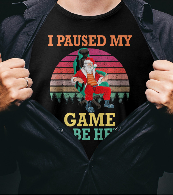I Paused My Game To Be Here Santa Gamer Chair Vintage Sunset T-Shirt