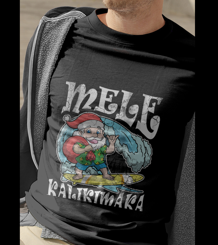 Merry Christmas Mele Kalikimaka Surfing Santa T-Shirt