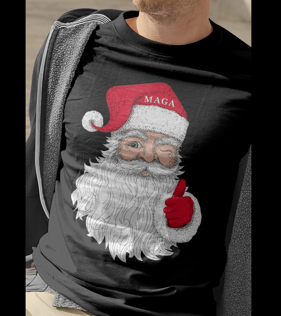 Santa Claus Winking In MAGA Hat With Thumbs Up T-Shirt