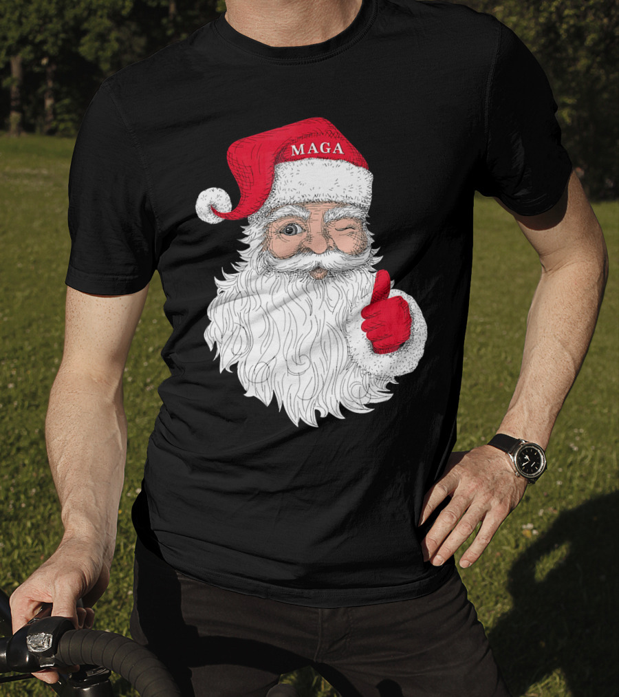 Santa Claus Winking In MAGA Hat With Thumbs Up T-Shirt