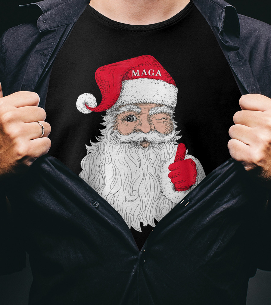 Santa Claus Winking In MAGA Hat With Thumbs Up T-Shirt