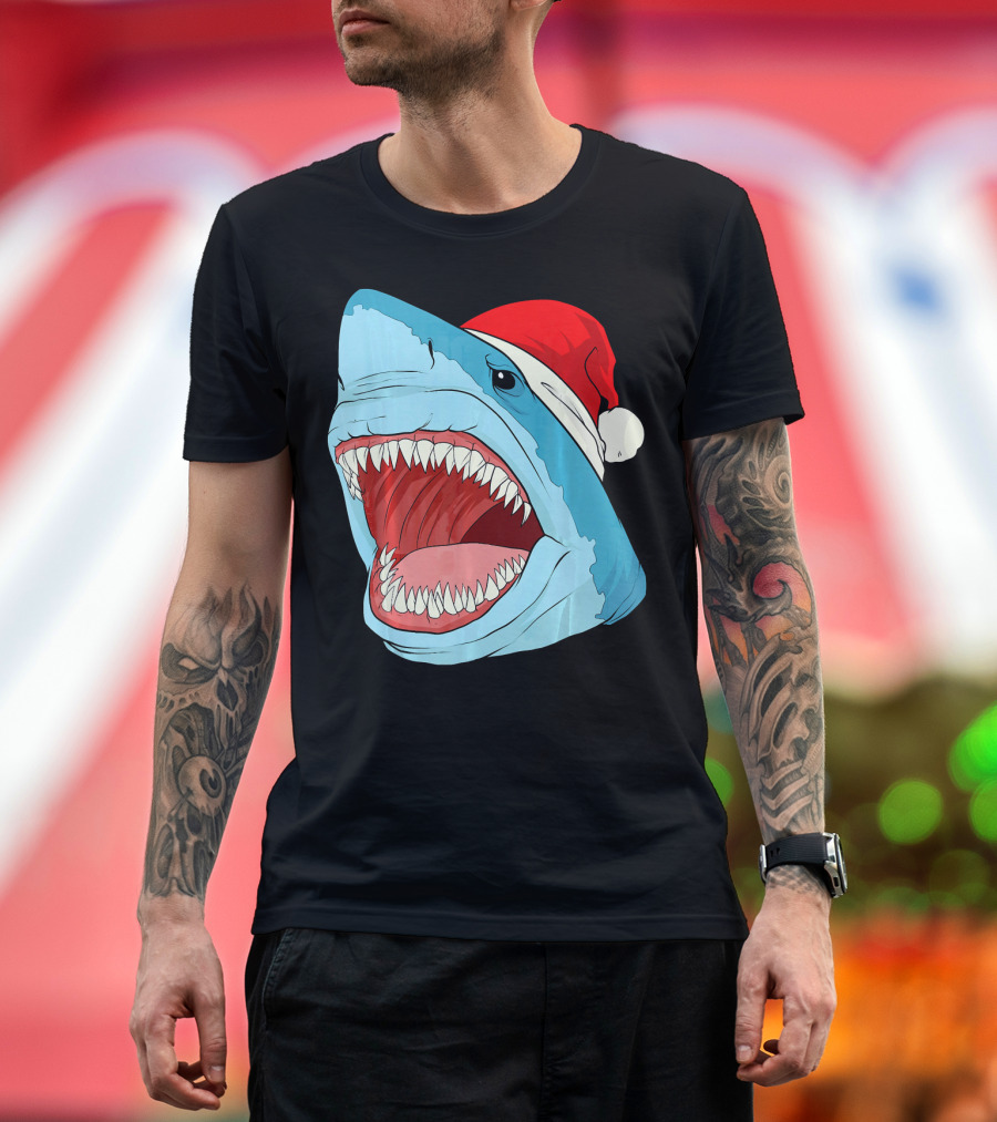 Santa Jaws Cool Christmas Shark Holiday Humor T-Shirt