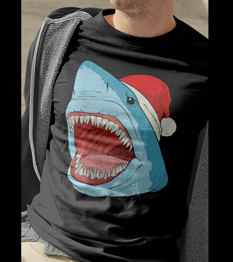 Santa Jaws Cool Christmas Shark Holiday Humor T-Shirt