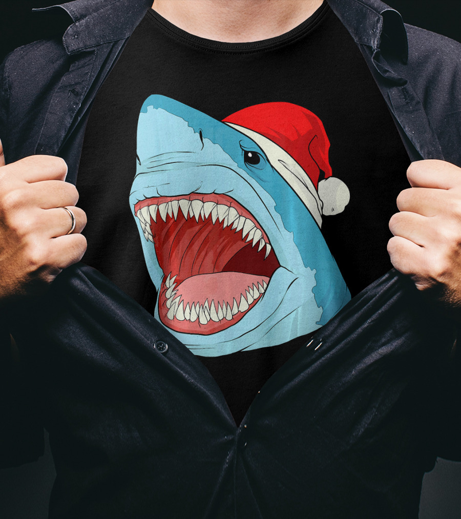 Santa Jaws Cool Christmas Shark Holiday Humor T-Shirt