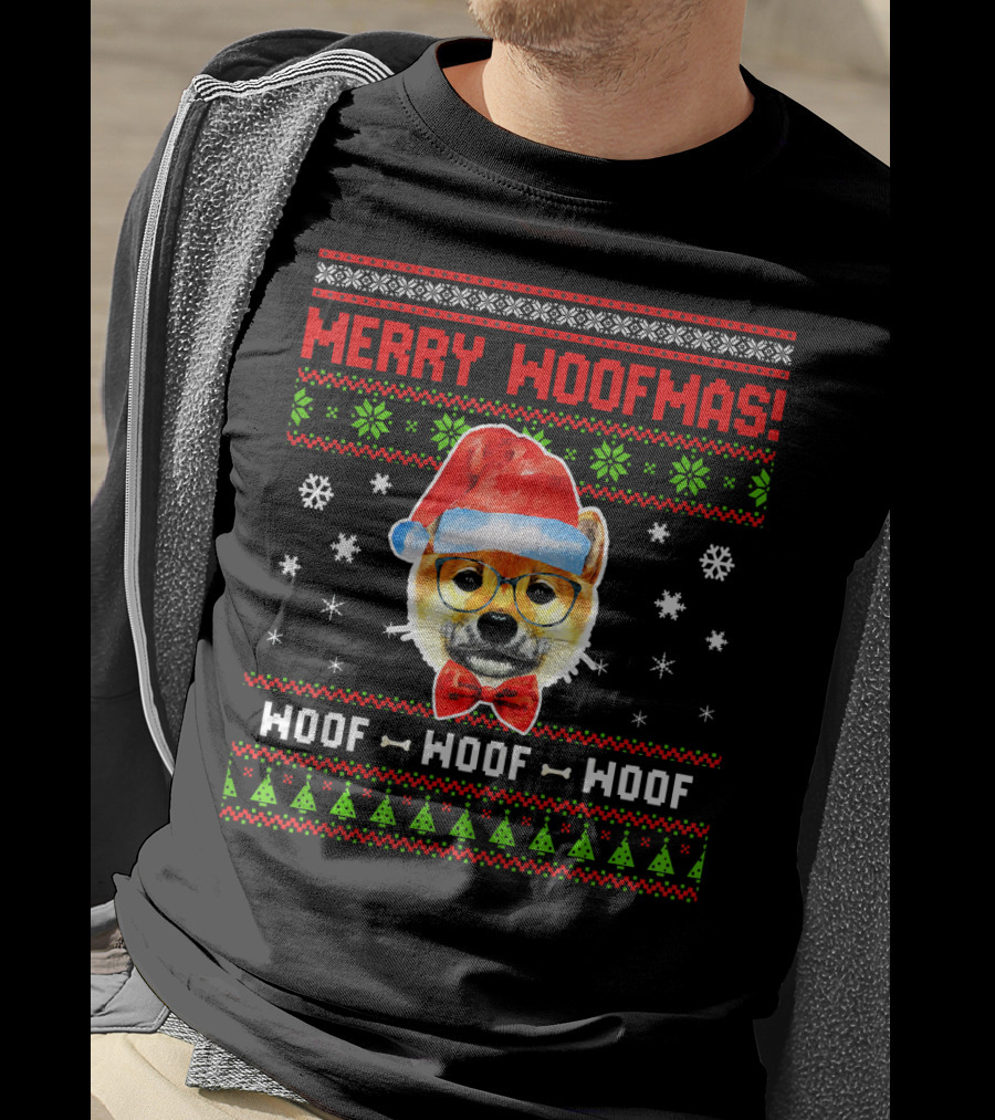 Merry Woofmas Shiba Inu Dog Woof Woof Woof Christmas T-Shirt