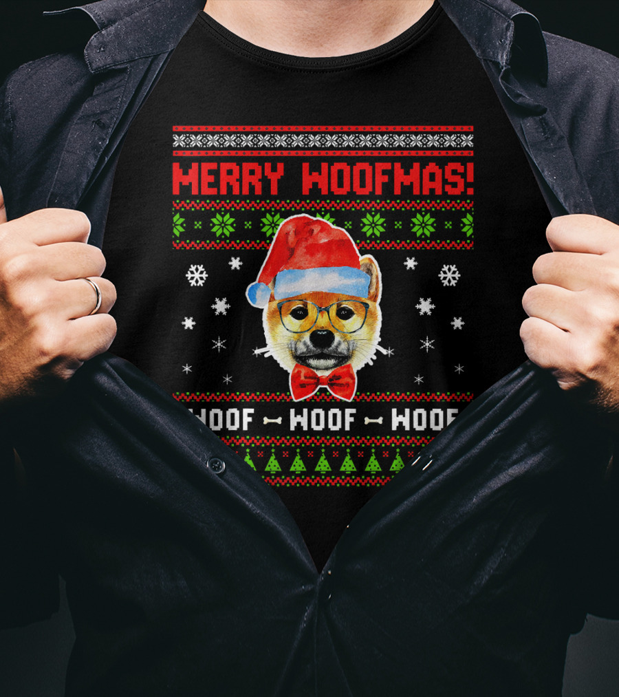 Merry Woofmas Shiba Inu Dog Woof Woof Woof Christmas T-Shirt