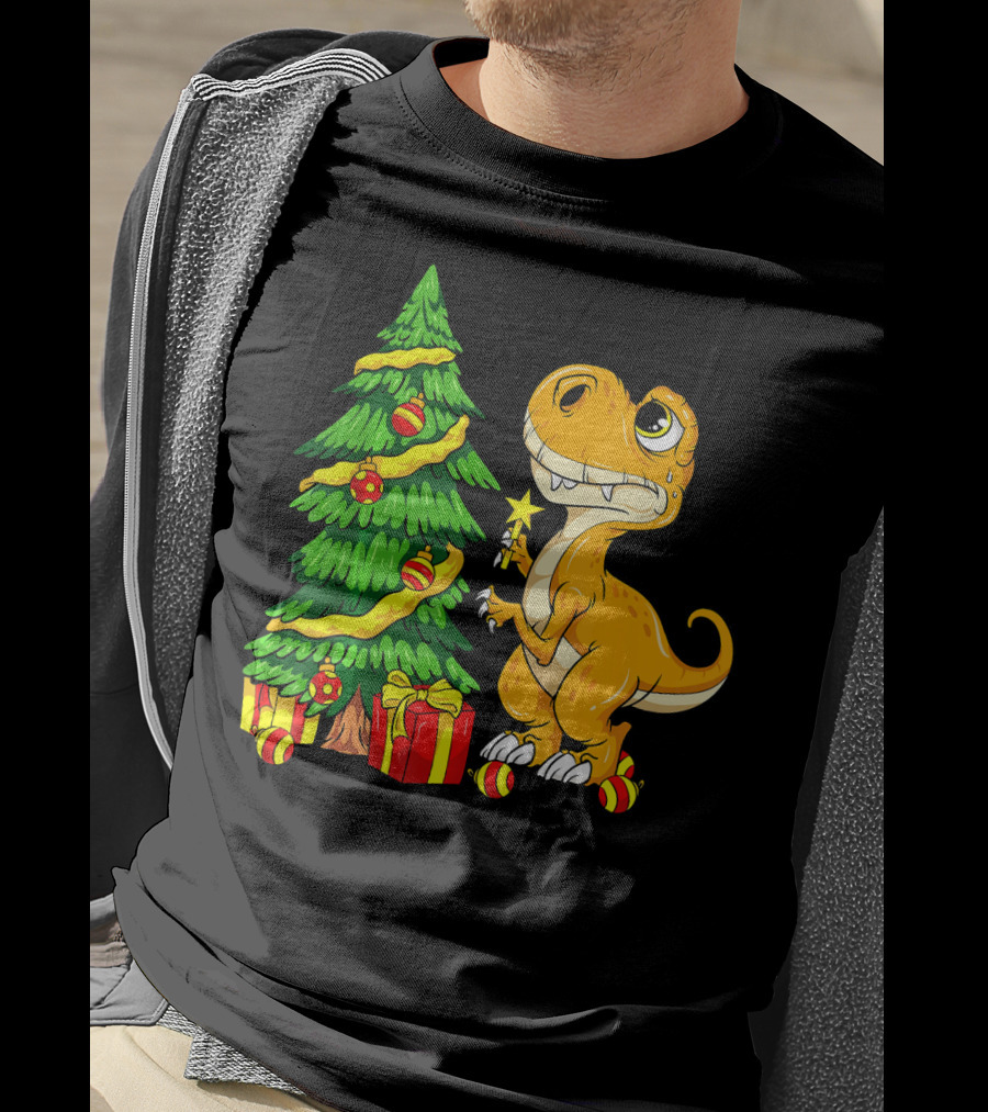 Tree Rex Christmas Dinosaur Funny Rex Holiday Scene T-Shirt