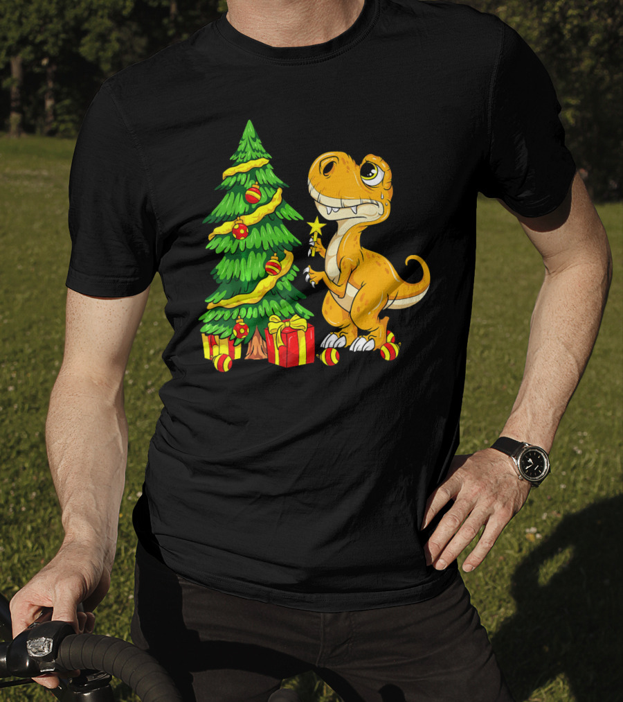 Tree Rex Christmas Dinosaur Funny Rex Holiday Scene T-Shirt
