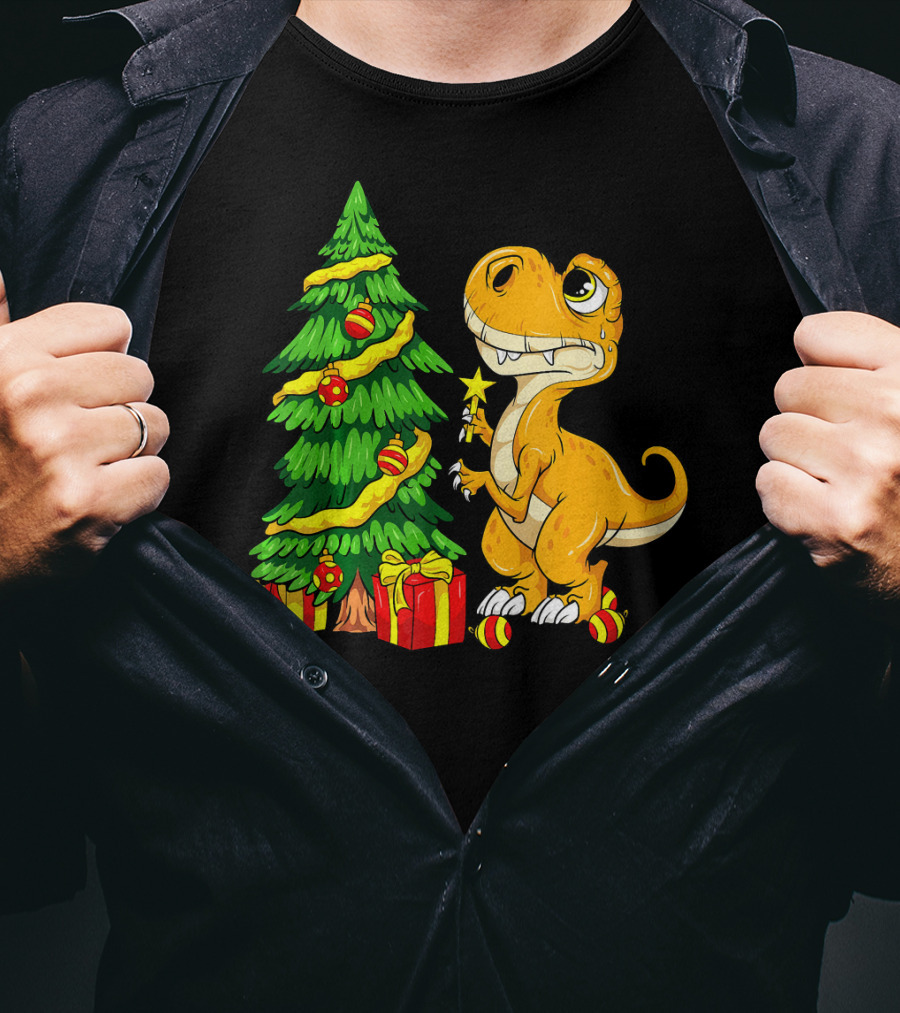 Tree Rex Christmas Dinosaur Funny Rex Holiday Scene T-Shirt