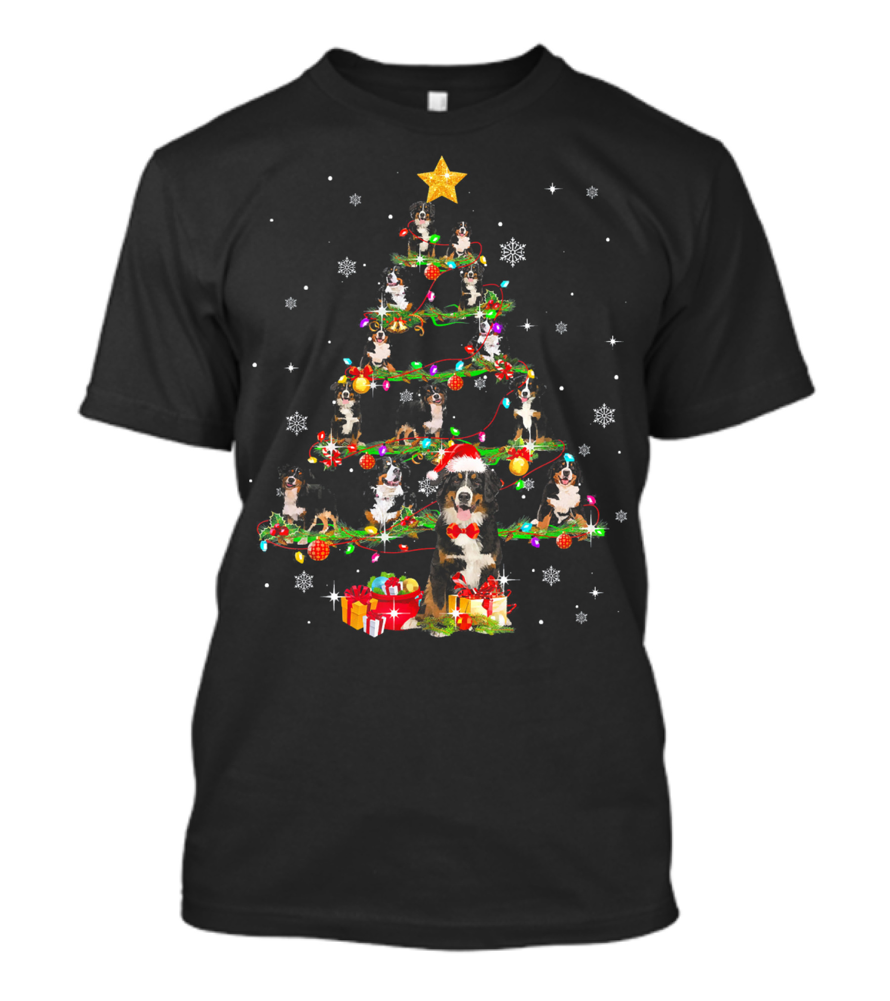 Bernese Mountain Dog Christmas Tree With Santa Hat And Gifts T-Shirt
