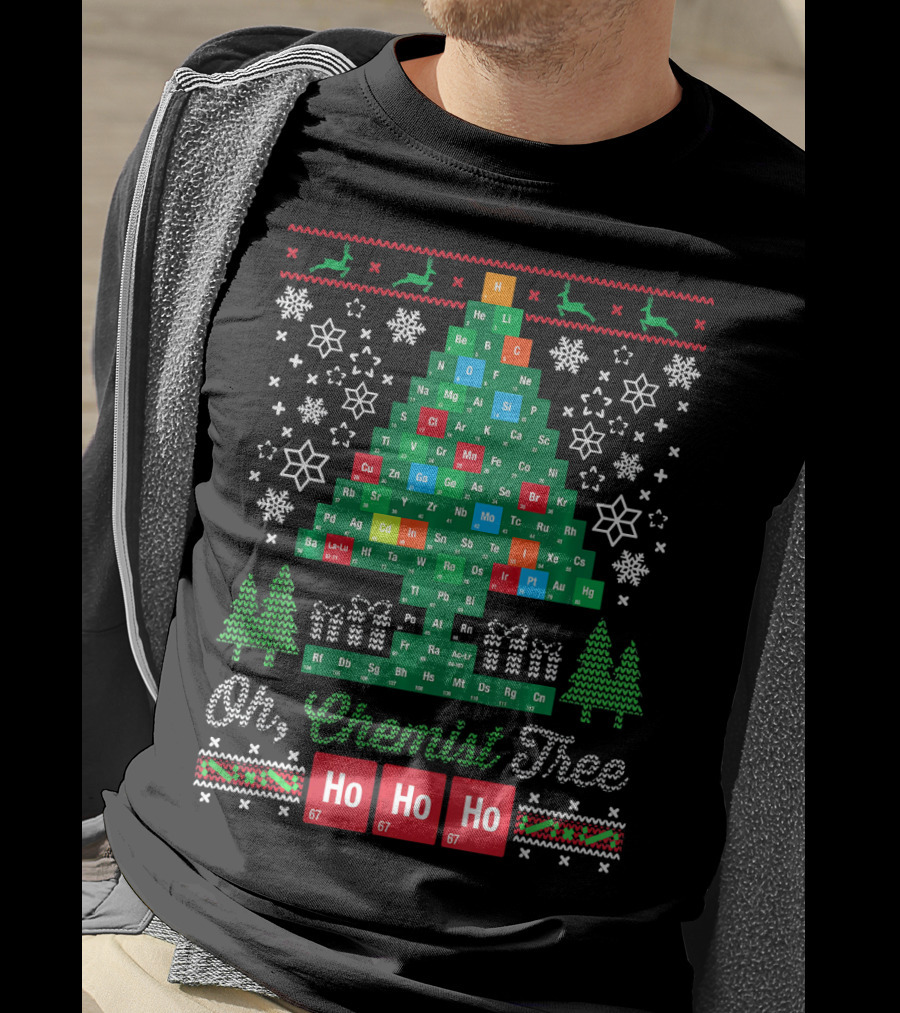 Oh Chemist Tree Merry Christmas Ho Ho Ho Periodic Table Elements T-Shirt