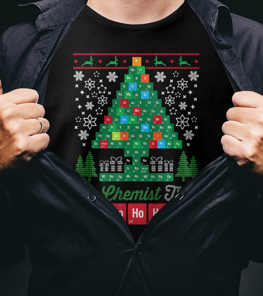 Oh Chemist Tree Merry Christmas Ho Ho Ho Periodic Table Elements T-Shirt