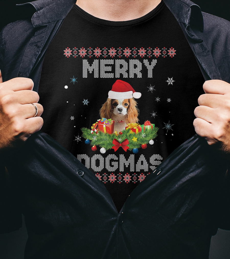 Merry Dogmas Cavalier King Charles Spaniel Christmas Santa Hat Holiday T-Shirt