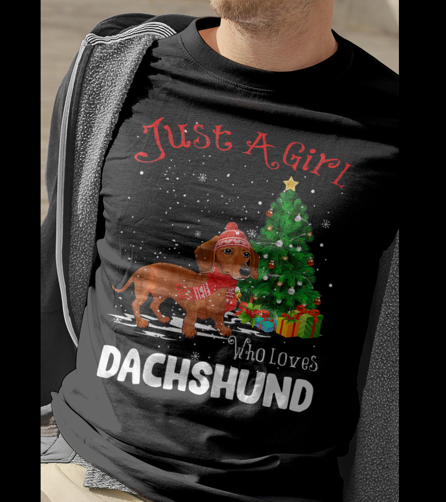 Just A Girl Who Loves Dachshund Christmas Tree Snowflakes T-Shirt