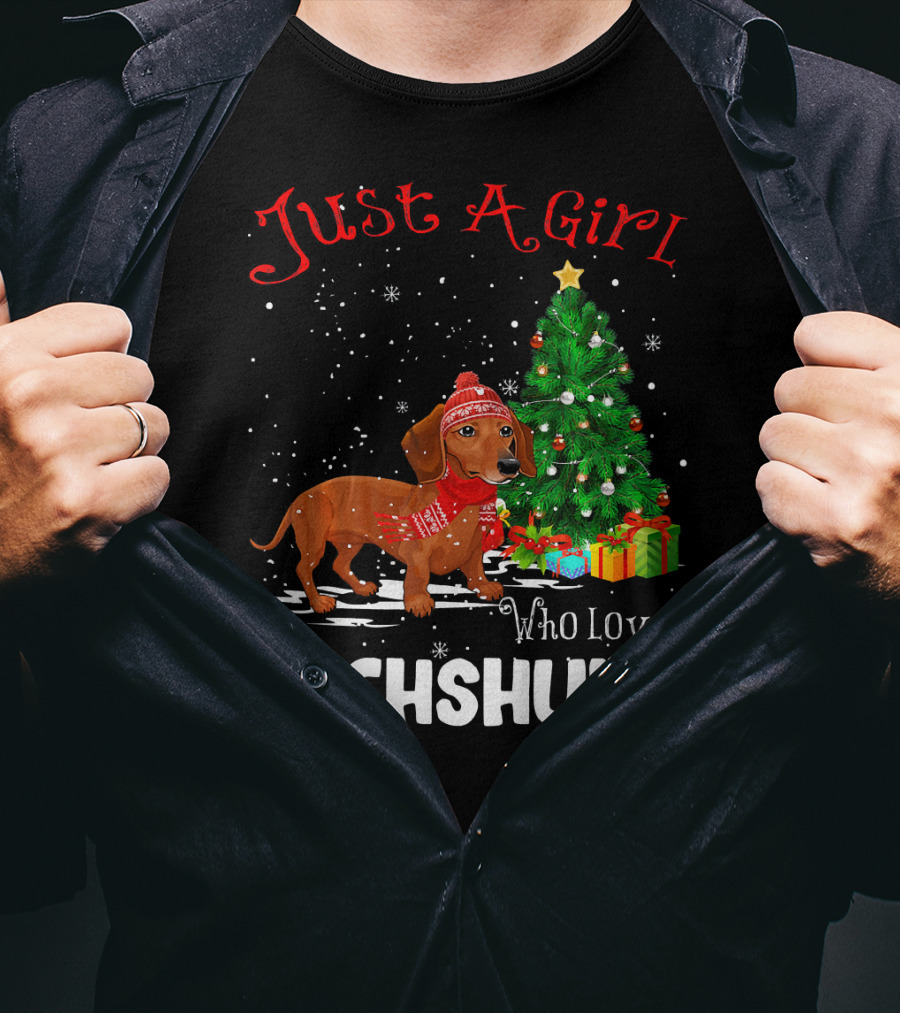 Just A Girl Who Loves Dachshund Christmas Tree Snowflakes T-Shirt