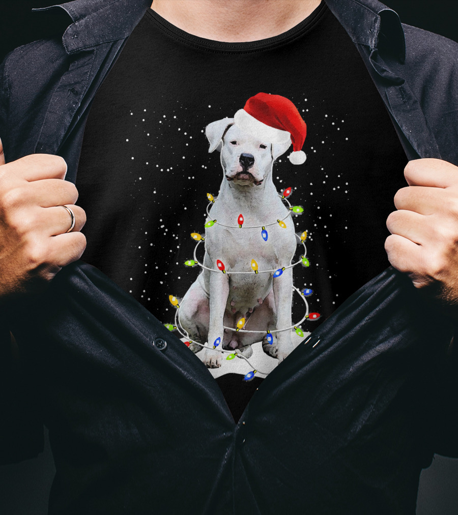 Dogo Argentino Christmas Lights Santa Hat Snow Holiday T-Shirt