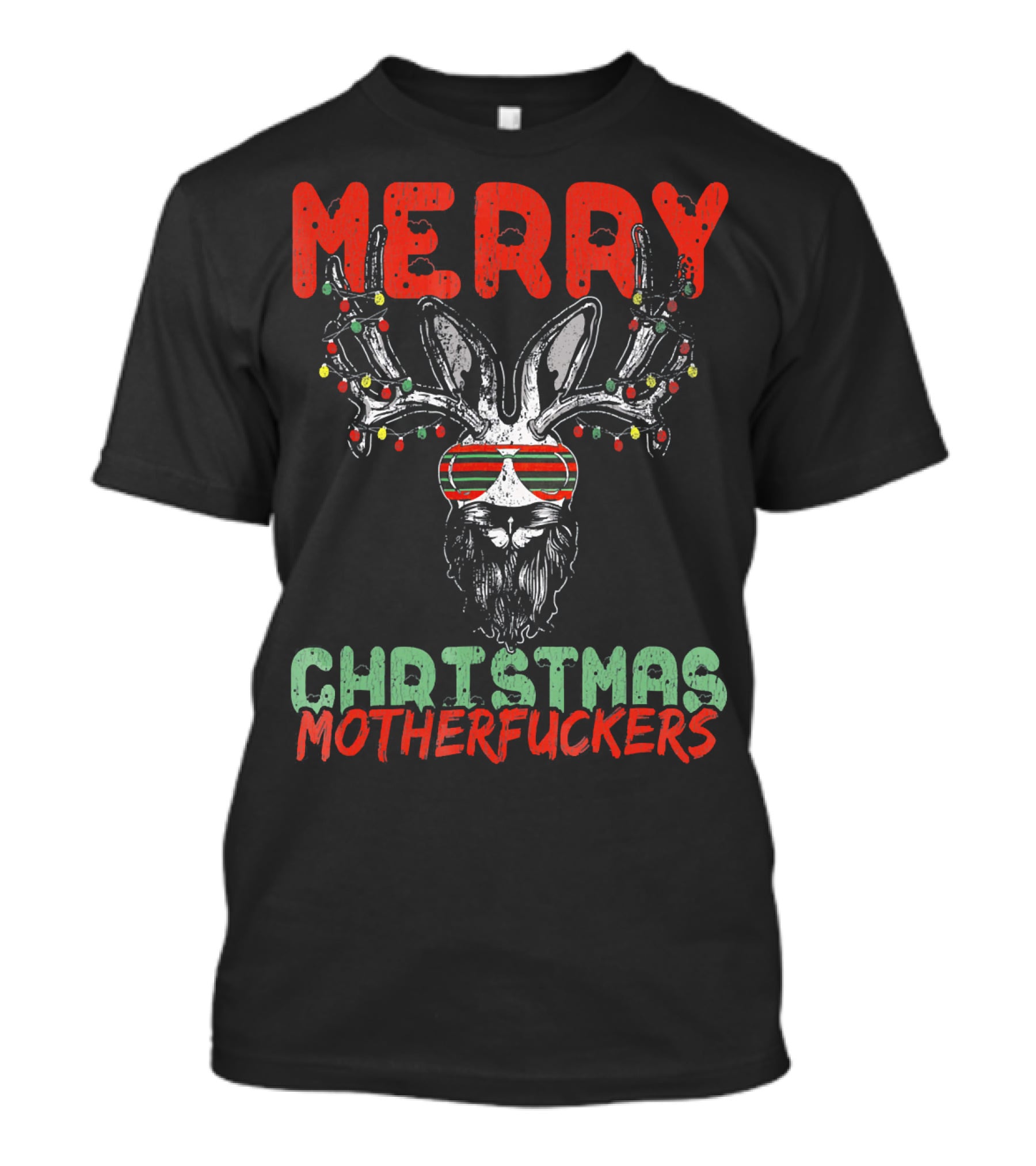 Merry Christmas Motherfuckers Reindeer Skull Holiday Lights T-Shirt