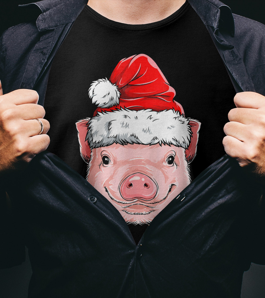 Pig Santa Christmas Santa Hat T-Shirt