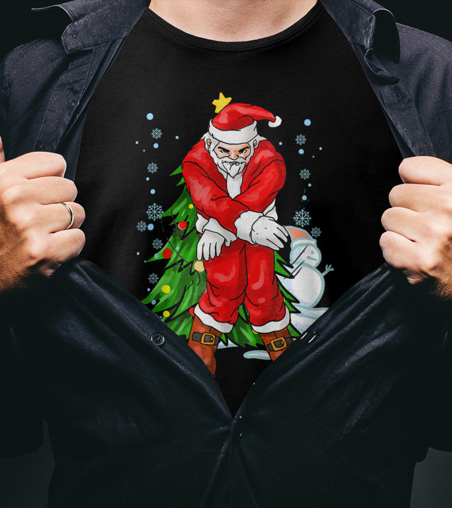 Santa Claus Funny Dance Holiday Christmas Tree Snowman T-Shirt