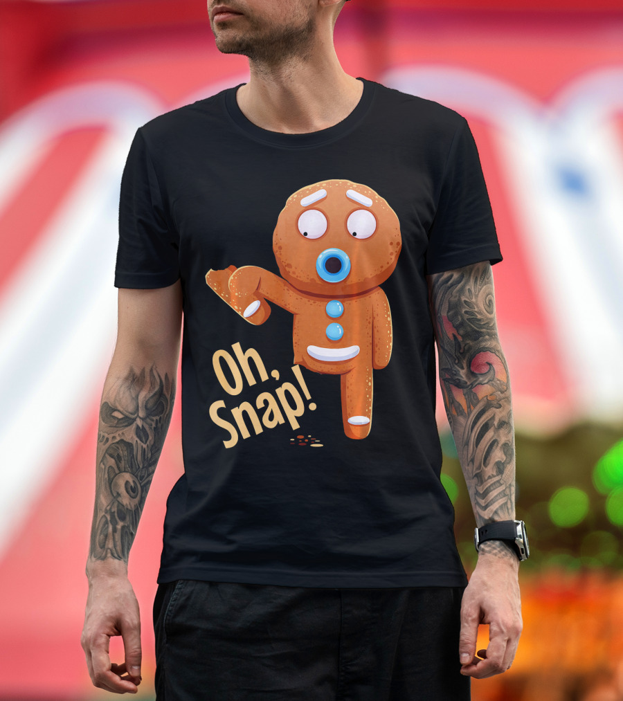 Oh Snap Gingerbread Cookie Cartoon with Missing Leg and Shocked Expression T-Shirt