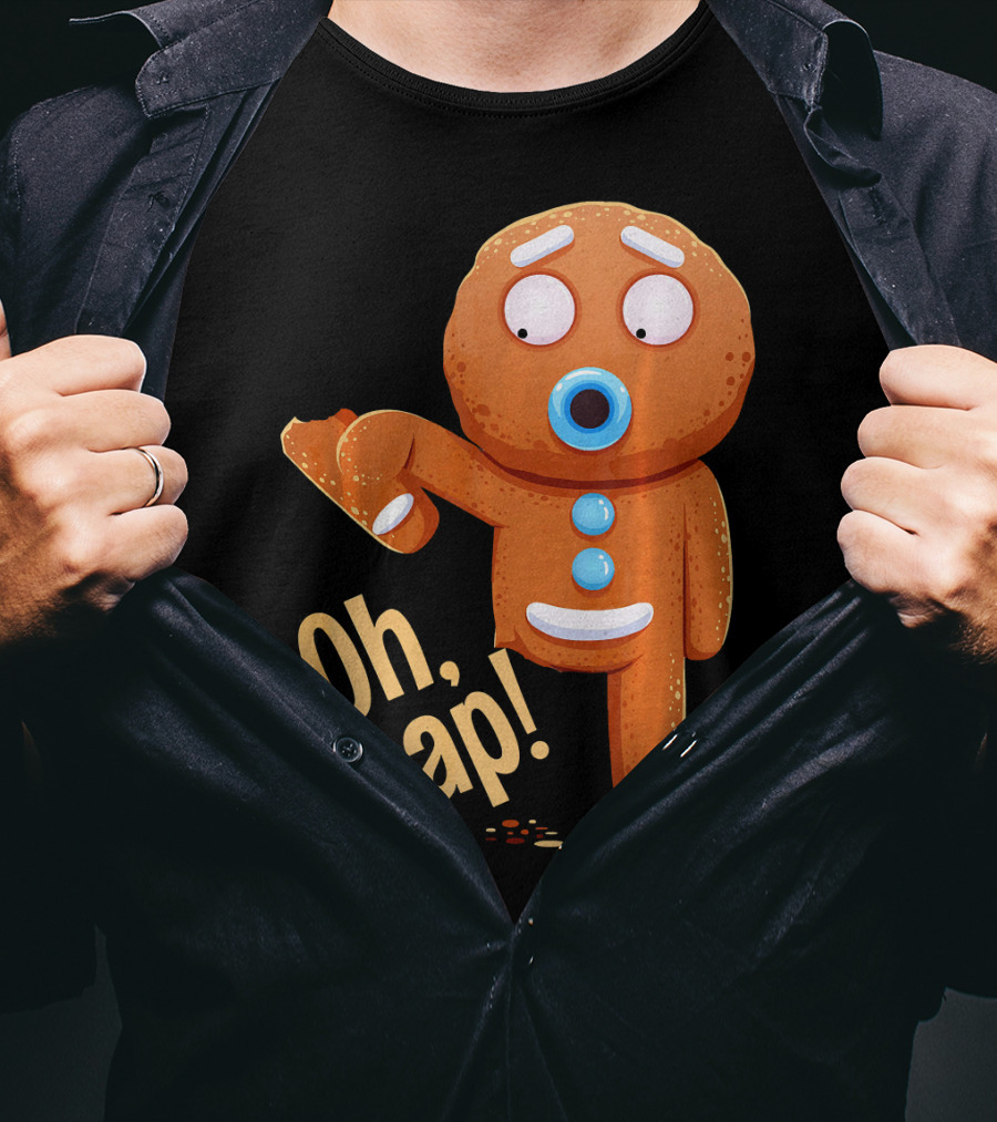 Oh Snap Gingerbread Cookie Cartoon With Missing Leg And Shocked Expression T-Shirt