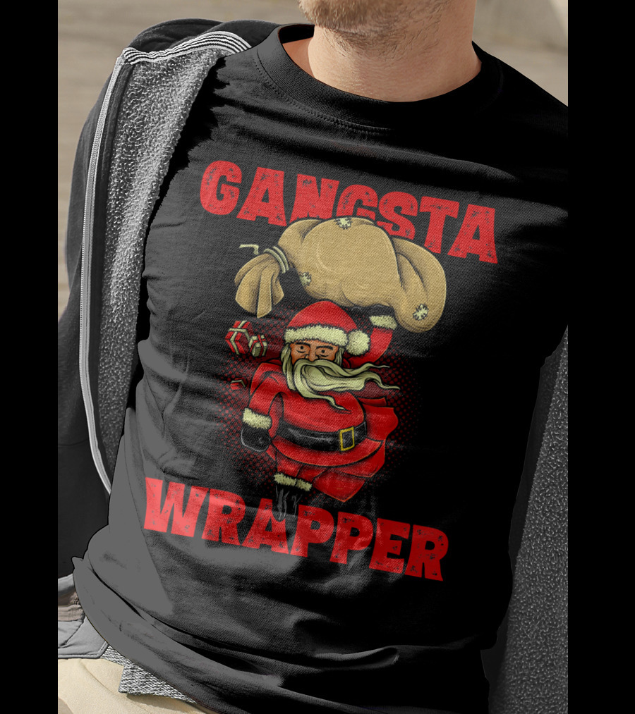 Gangsta Wrapper Funny Santa With Bag Of Presents T-Shirt