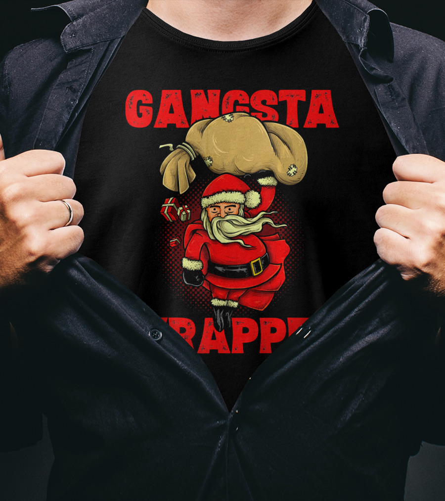 Gangsta Wrapper Funny Santa With Bag Of Presents T-Shirt