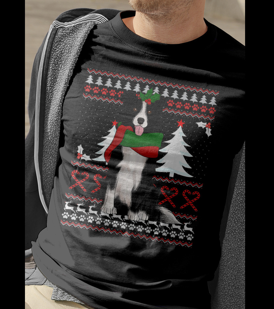 Border Collie Christmas Sweater Festive Dog Winter Holiday T-Shirt