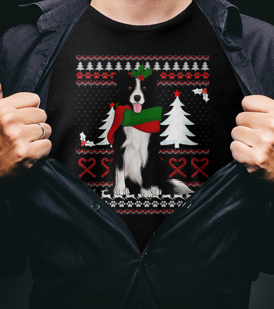 Border Collie Christmas Sweater Festive Dog Winter Holiday T-Shirt
