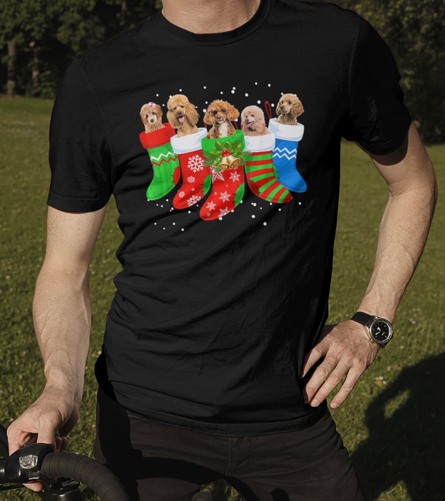 Poodle Christmas Stockings Festive Holiday Dogs T-Shirt