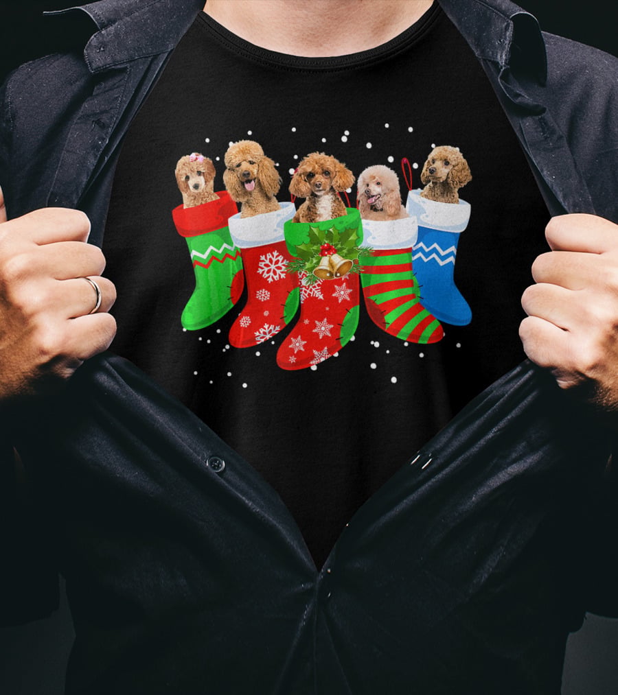 Poodle Christmas Stockings Festive Holiday Dogs T-Shirt