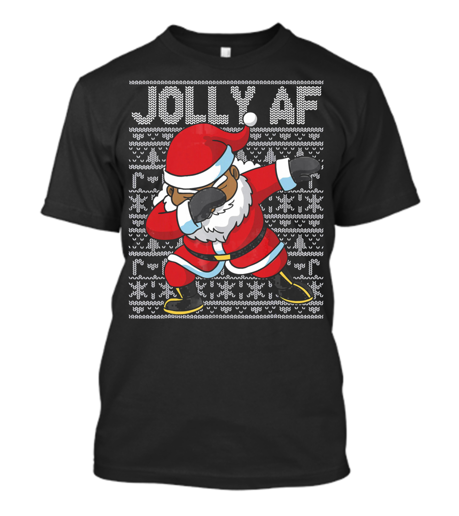 Jolly AF Christmas Dabbing Black Santa T-Shirt
