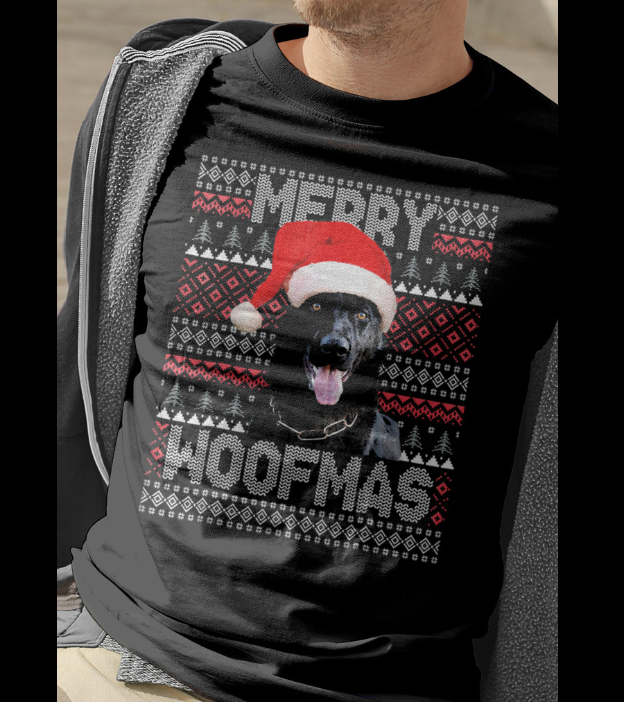 Merry Woofmas German Shepherd In Santa Hat With Festive Knitting T-Shirt