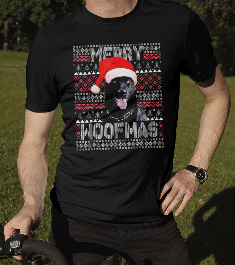 Merry Woofmas German Shepherd In Santa Hat With Festive Knitting T-Shirt