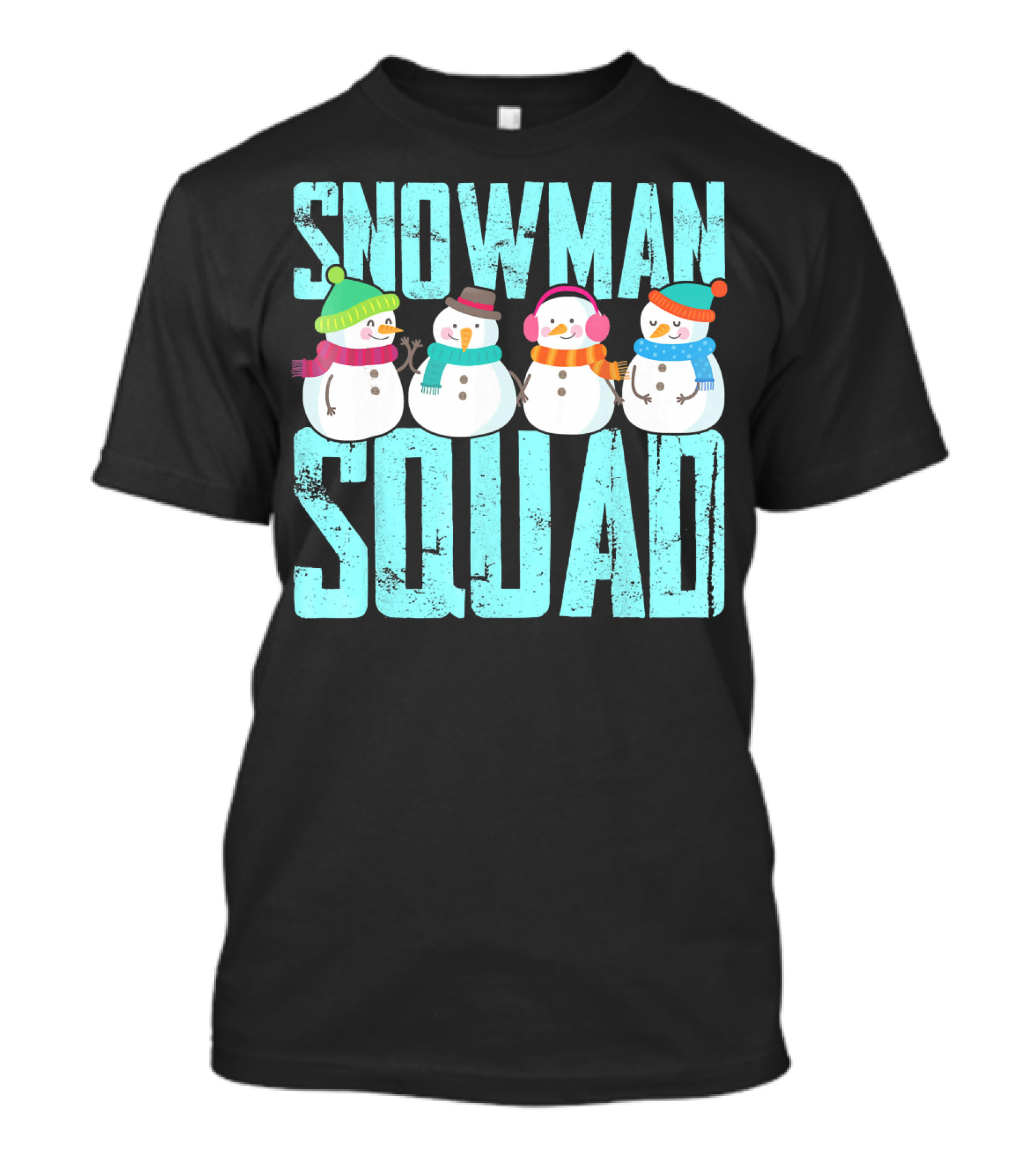 Snowman Squad Christmas Elf Snowmen With Scarves And Hats T-Shirt