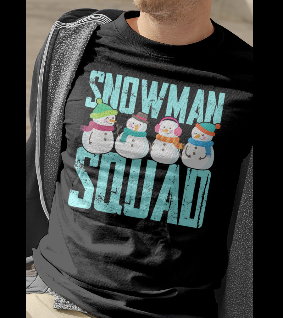 Snowman Squad Christmas Elf Snowmen With Scarves And Hats T-Shirt