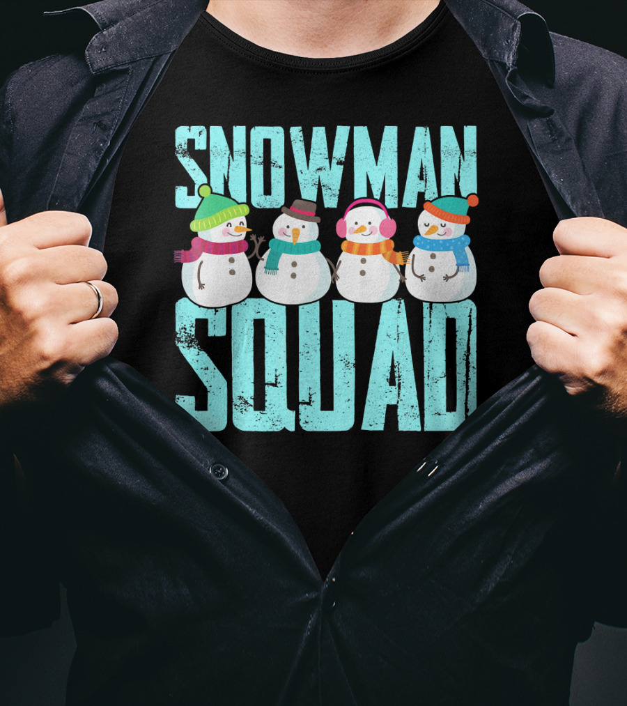 Snowman Squad Christmas Elf Snowmen With Scarves And Hats T-Shirt