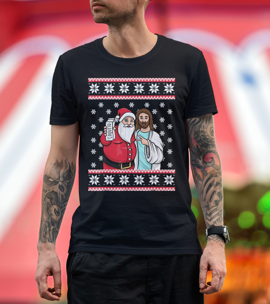 Christmas Drinking Party Santa Jesus Cheers Coq T-Shirt