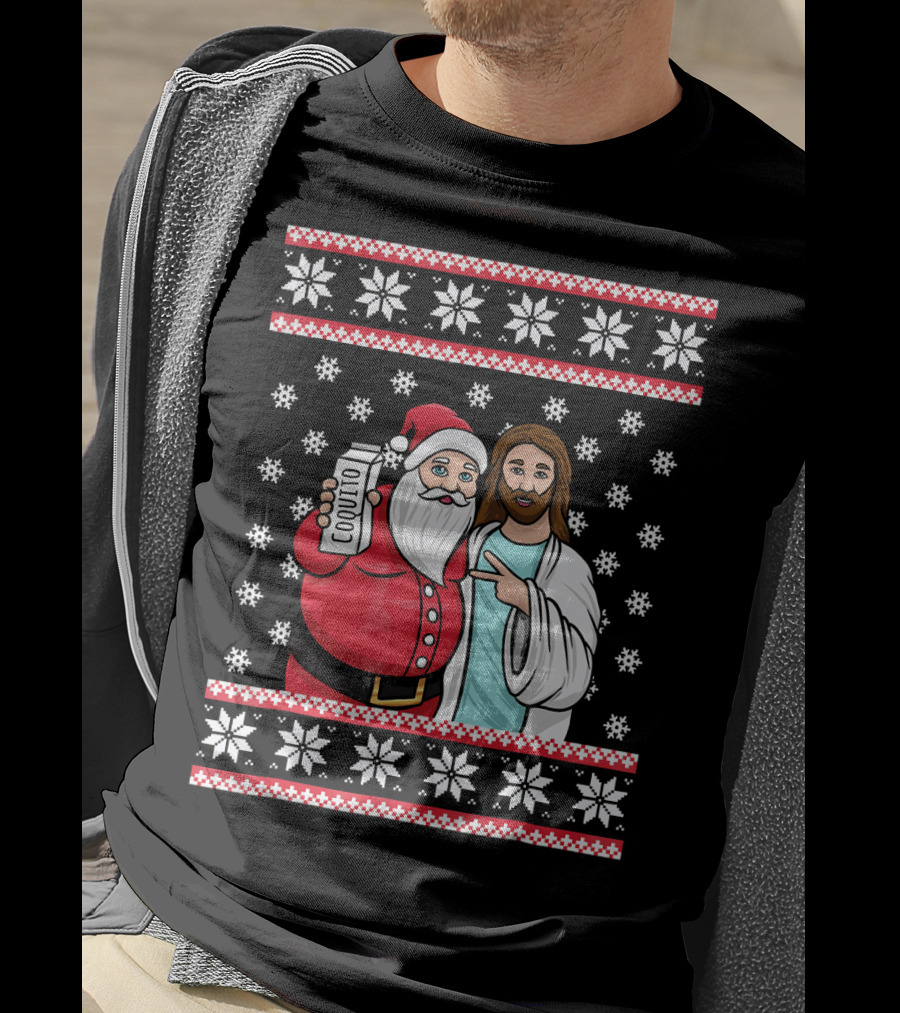 Christmas Drinking Party Santa Jesus Cheers Coq T-Shirt
