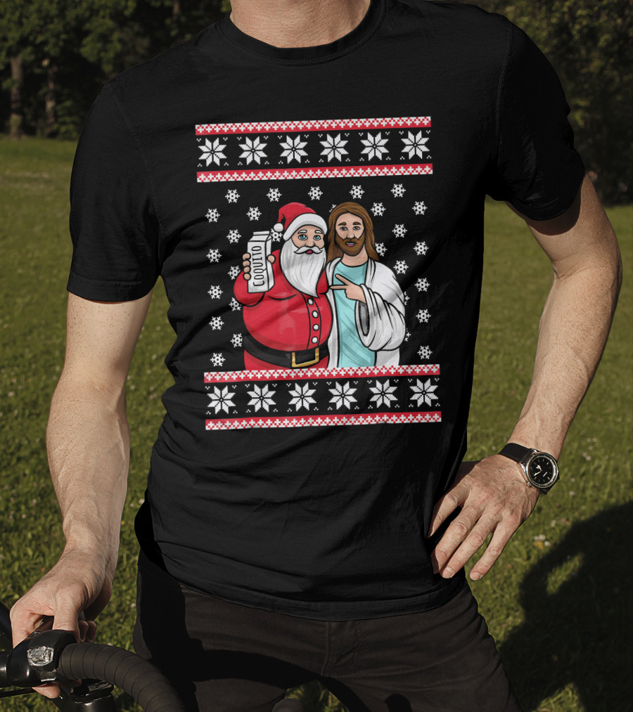 Christmas Drinking Party Santa Jesus Cheers Coq T-Shirt
