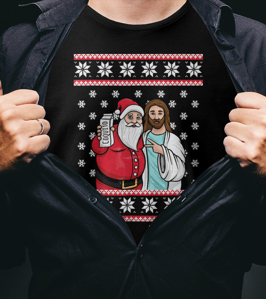 Christmas Drinking Party Santa Jesus Cheers Coq T-Shirt