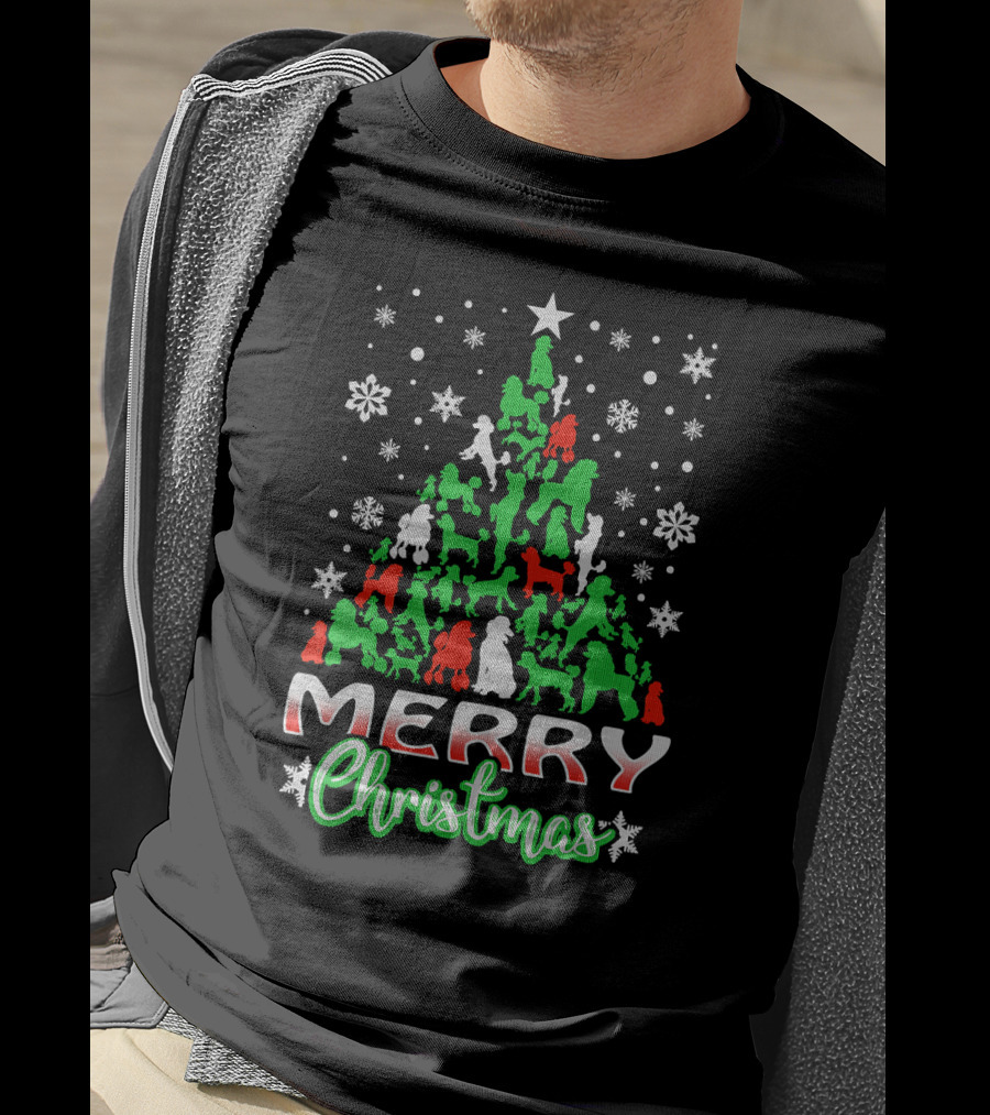 Merry Christmas Poodle Tree Snowflakes T-Shirt