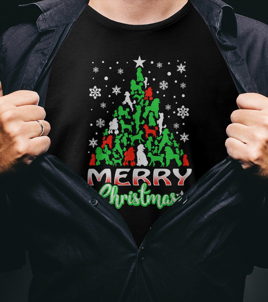 Merry Christmas Poodle Tree Snowflakes T-Shirt