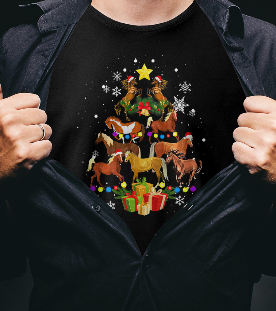 Horse Christmas Tree Festive Snowflakes T-Shirt